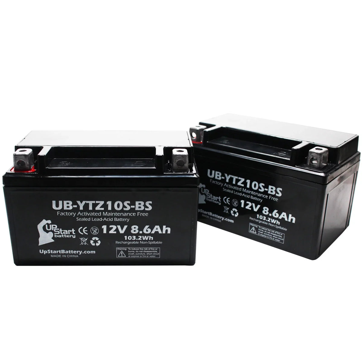 UpStart 12V, Motorcycle Battery 8.6Ah, UB-YTZ10S-BS Maintenance Battery Yamaha Free, Replacement Activated, 2-Pack Factory 1000CC YZF-R1 - 2011