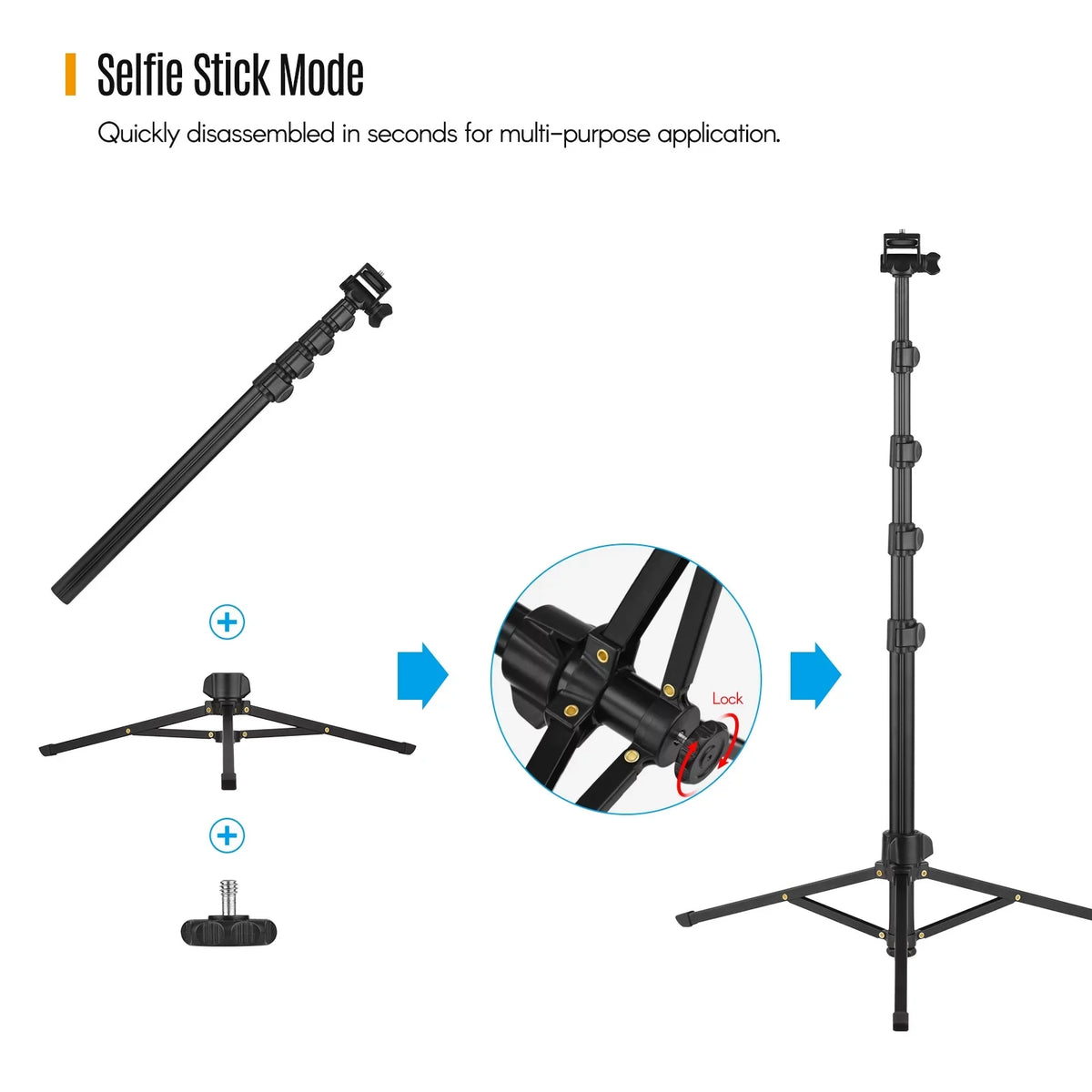 Mirrorless Andoer Selfie Supports Includes and Phone Action 3KG, Stick for to 2-in-1 Camera and Phone Holder, Cameras, up Tripod 168cm/66in Remote Cameras - and Shutter Action Smartphones, Bracket,