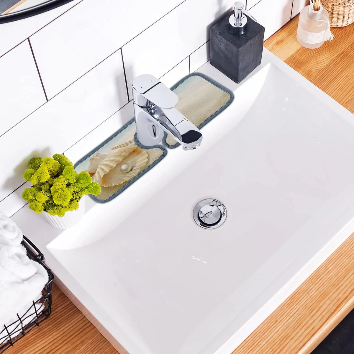 Sea Beach Washable Mat, 3PCS Microfiber Faucet Bestwell Mats Starfish Drying Sink Drip Kitchen Splash Summer Absorbent Guard Bath Catcher, Countertop Sinkmat
