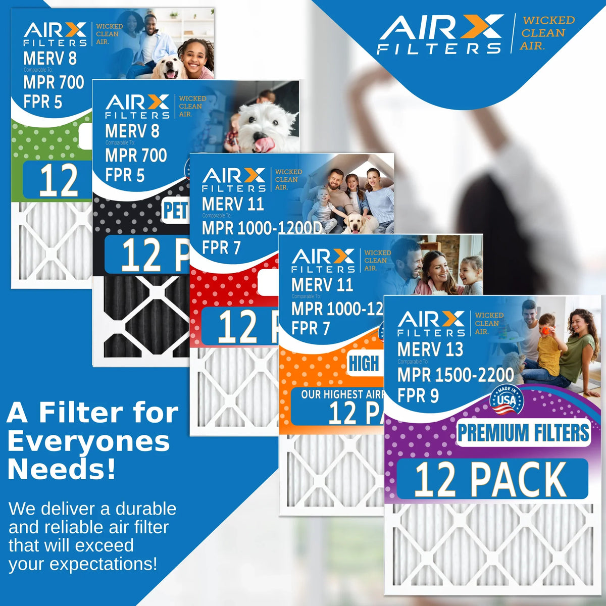 CLEAN Air MERV MPR Filter 7 & 15x20x1 Pack FILTERS - WICKED AIR. by Filters 1000, in 11 to FPR AIRX of MPR Made Furnace USA Comparable Rating, 12 1200