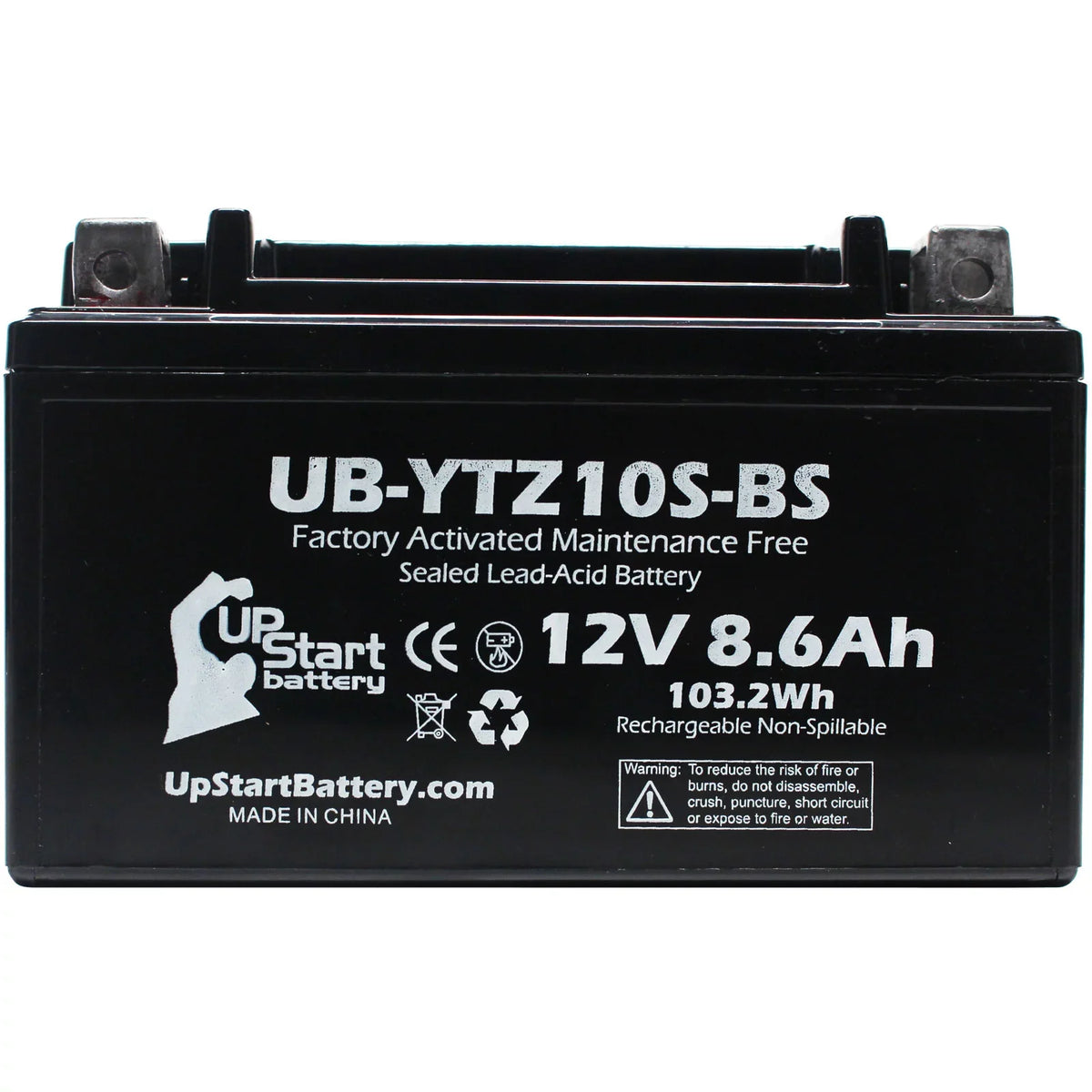 UpStart 12V, Motorcycle Battery 8.6Ah, UB-YTZ10S-BS Maintenance Battery Yamaha Free, Replacement Activated, 2-Pack Factory 1000CC YZF-R1 - 2011