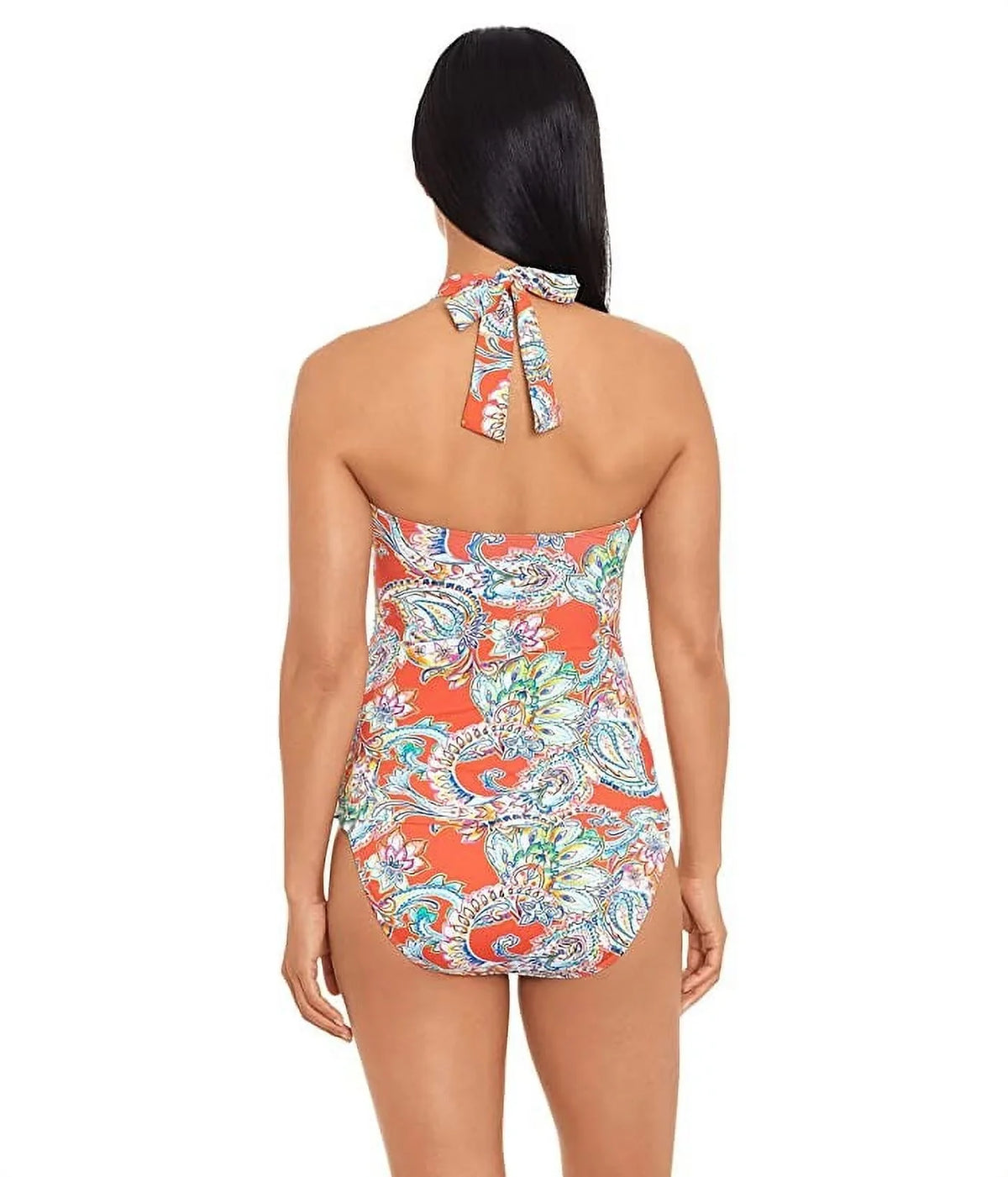 Multi Paisley Orange Lauren Cup Women's 6 Top Tankini Ralph Molded dimension