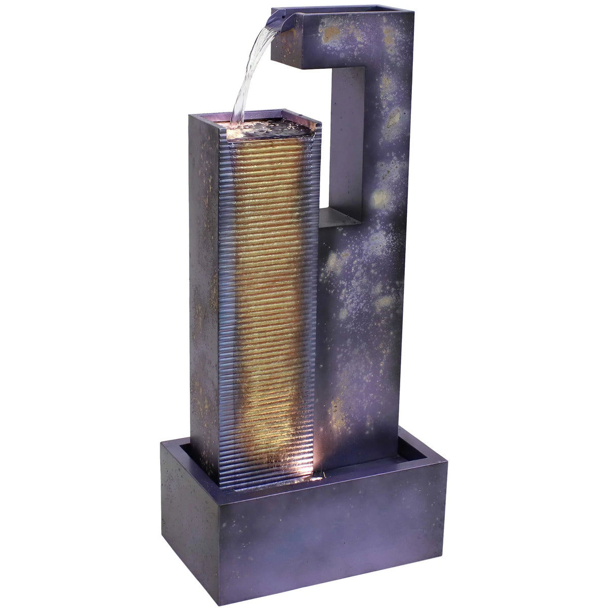 with exterior Metal Tower LED Lights Cascading - 32" Sunnydaze Fountain