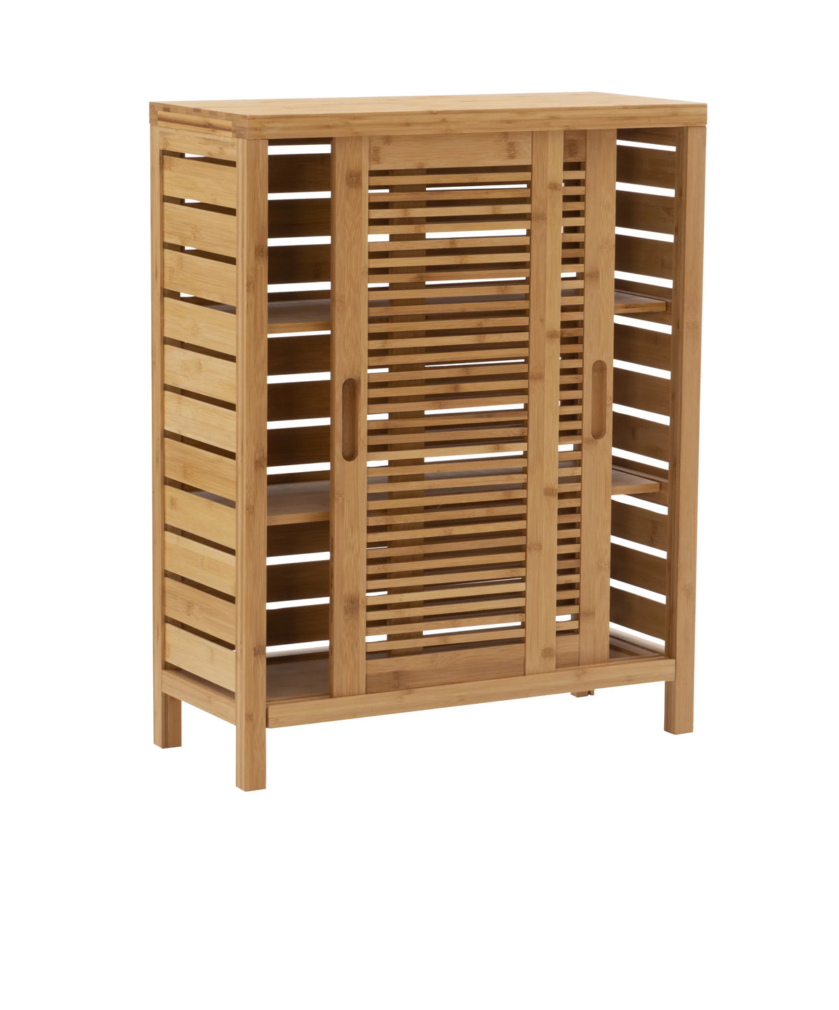 Storage Floor Bracken 3 Door Shelf Bathroom Cabinet, Bamboo Linon 2