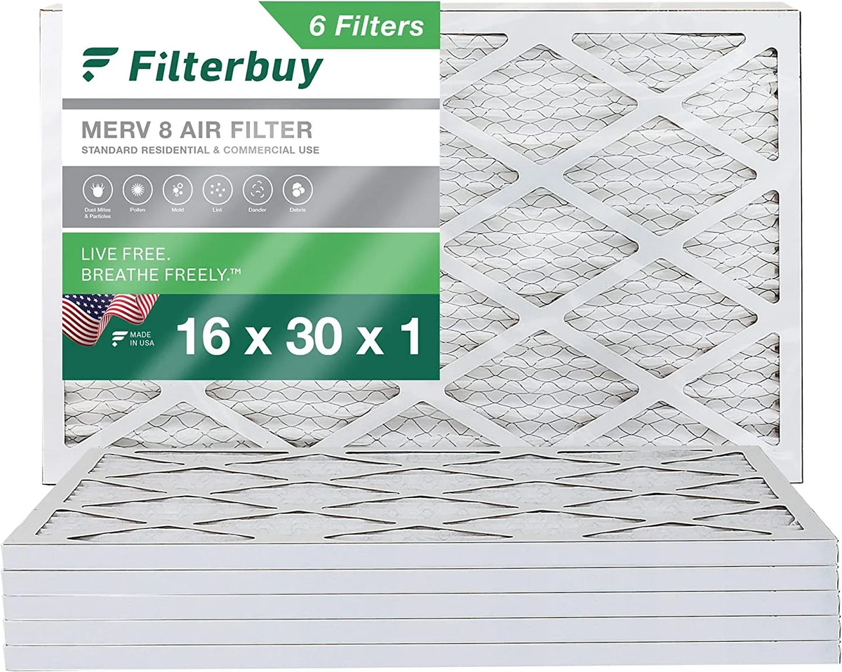Furnace MERV (6-Pack) HVAC 8 Air Filters Pleated AC 16x30x1 Filterbuy
