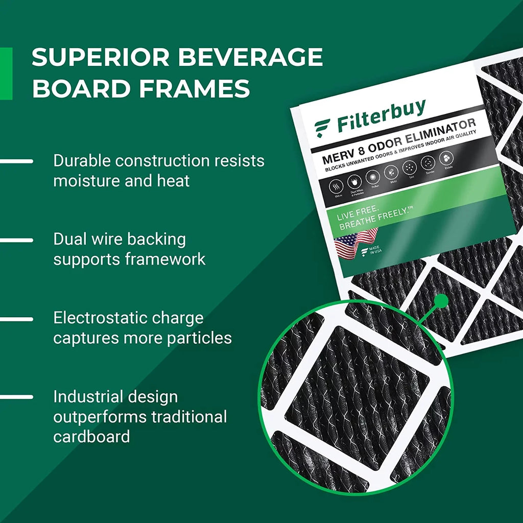 Air Filterbuy (6-Pack) Odor Filters 8 AC Furnace Pleated Eliminator Carbon HVAC 16x30x1 Activated MERV with