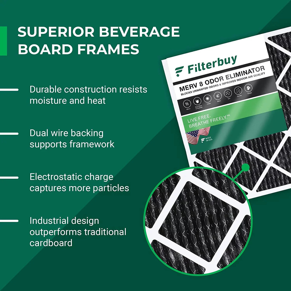 Air Filterbuy (6-Pack) Odor Filters 8 AC Furnace Pleated Eliminator Carbon HVAC 16x30x1 Activated MERV with