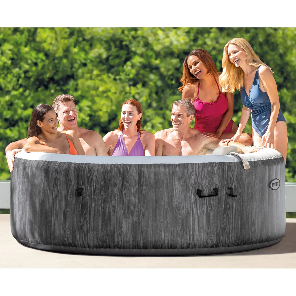 with PureSpa Greywood Inflatable Deluxe Bundle Bubble Intex Jet Spa Plus