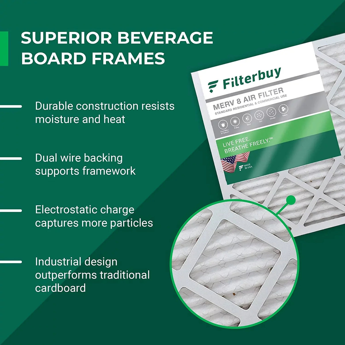 Air Filterbuy Pleated for FC100A1003 HVAC 16x20x5 Furnace 8 (4-Pack) Filters MERV AC Honeywell