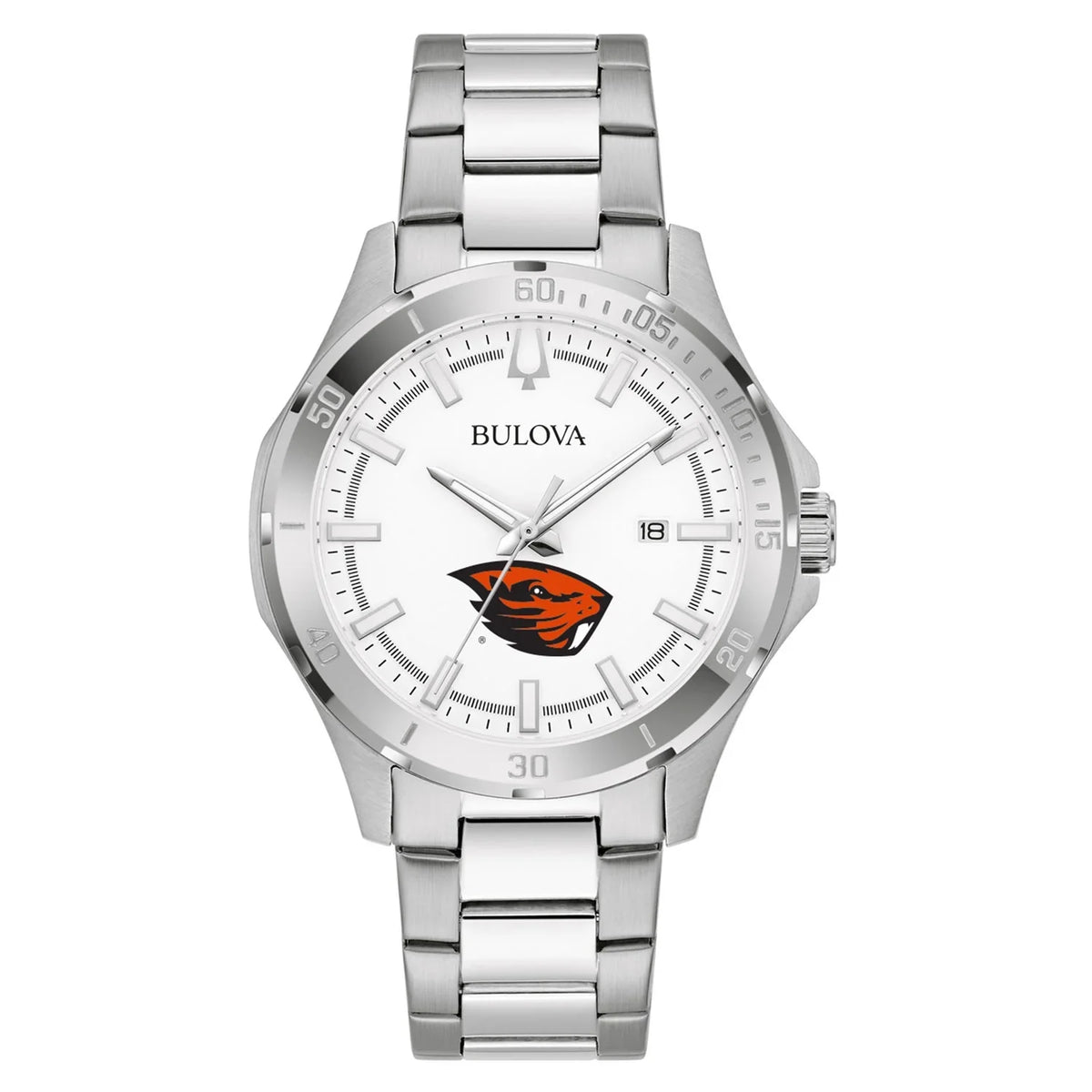Men's Silver Stainless Beavers Watch Bulova State Oregon Steel Classic Sport