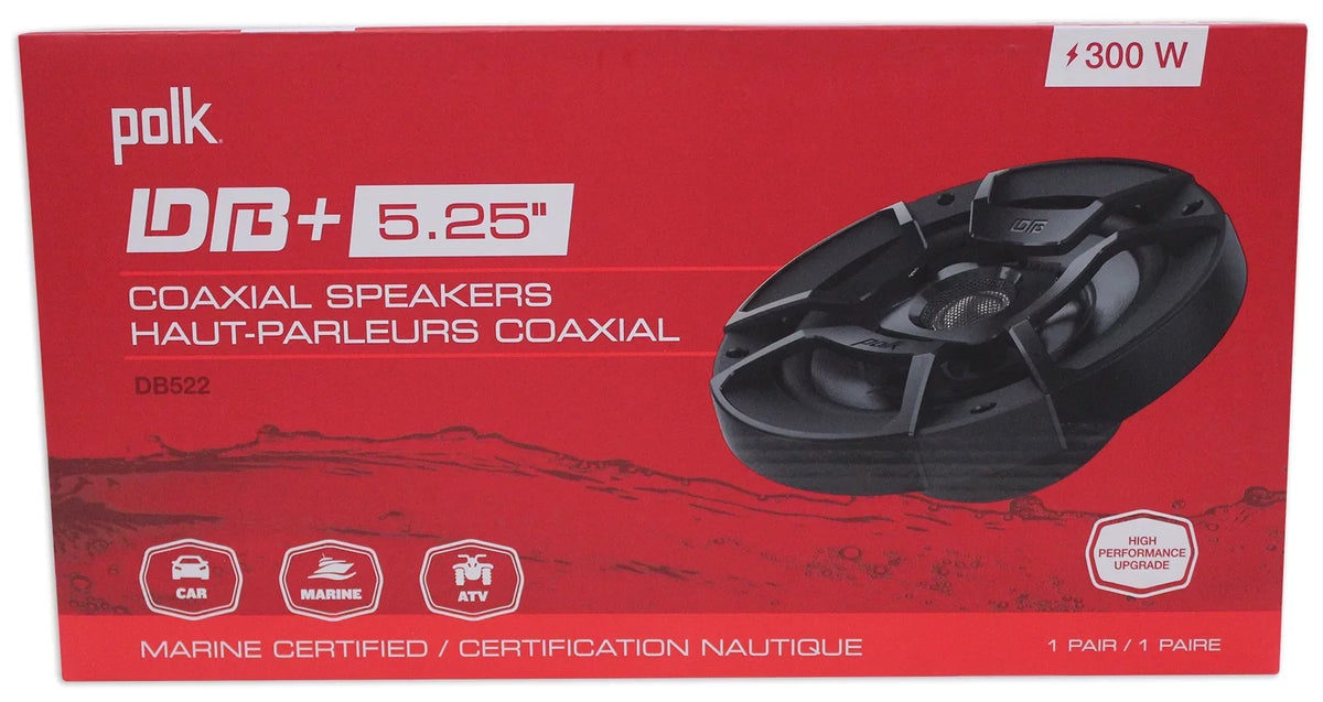 Rockville (2) Marine/ATV/Motorcycle/Boat Watt with Bundle (2) Speakers Audio RPB1 10 Polk Audio 5.25" DB522 600w Car
