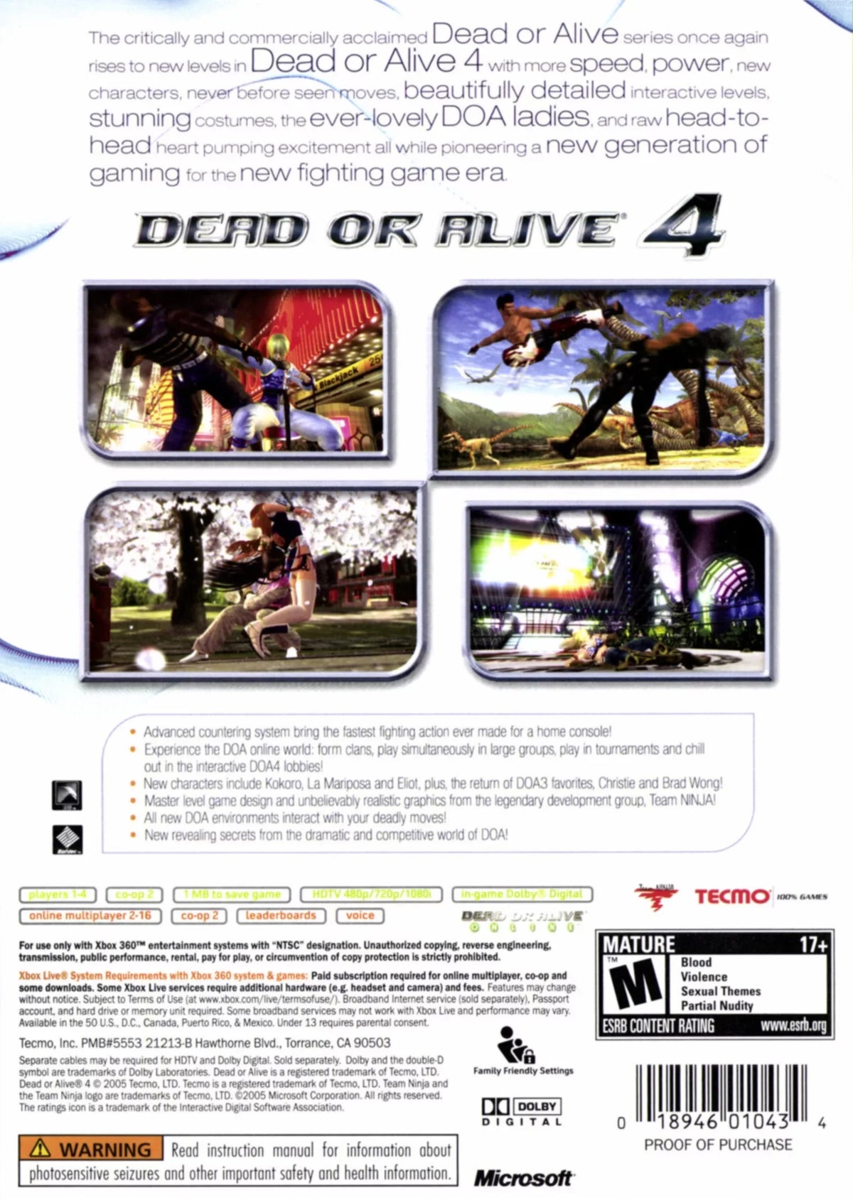 Tecmo 360) or (Xbox Alive Dead 4 Koei