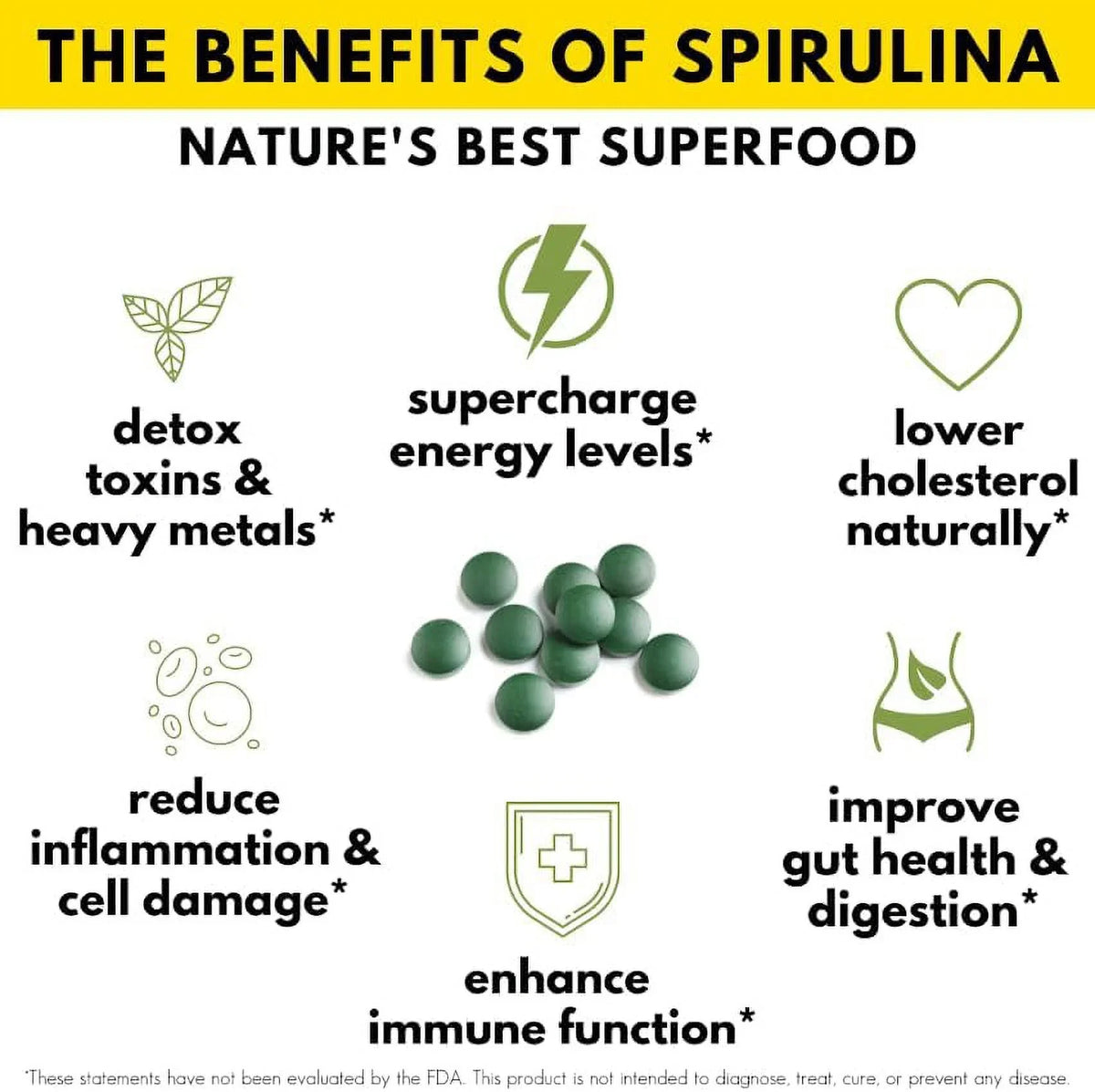 Vegan Sunlit Best Support, - USDA Protein Spirulina Supplements Organic Super High Health & - Tablet Superfood Chlorophyll, Energy Natural Greens for Immune Non 1000 with GMO, Tab Gut & Tablets Drink