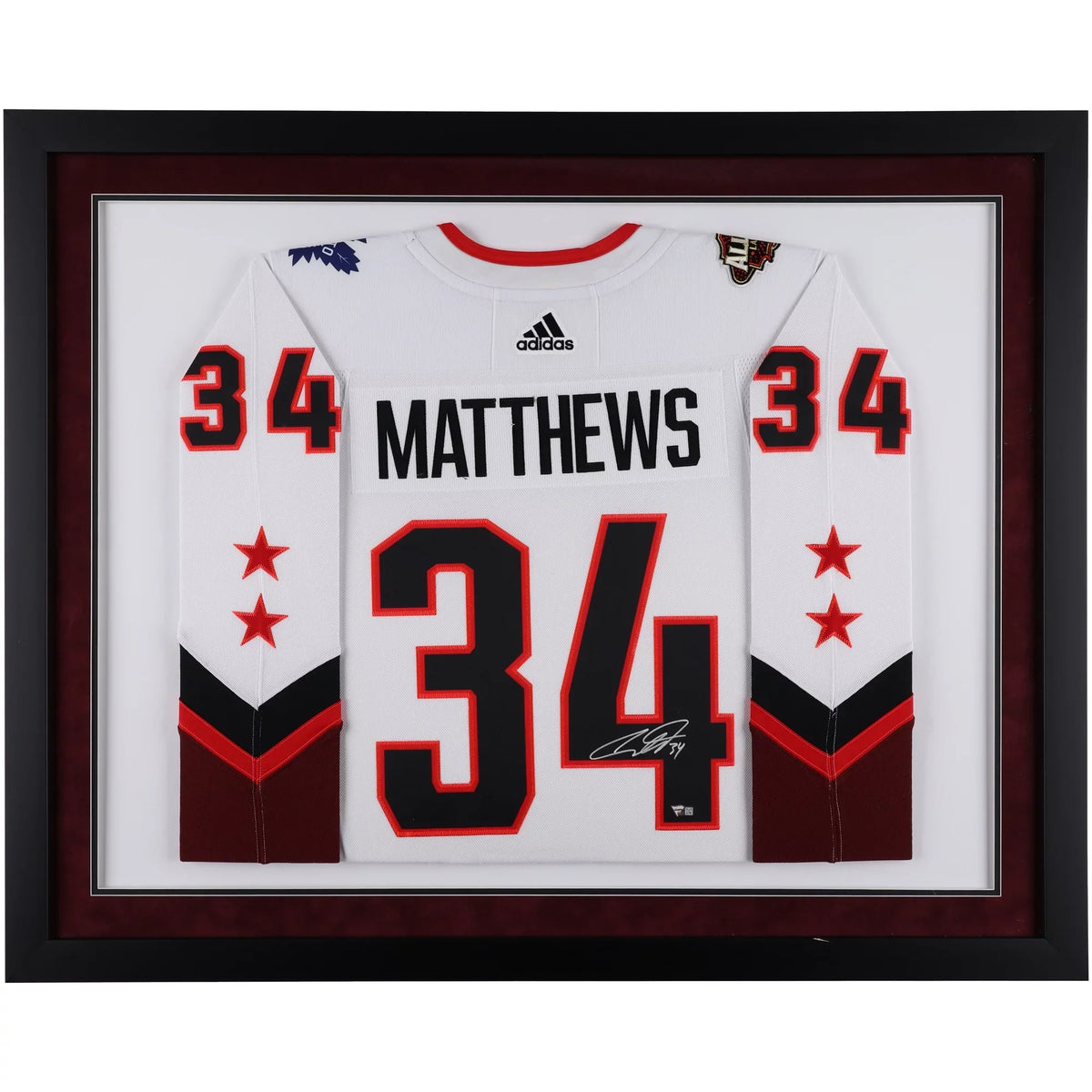 Autographed White Deluxe Framed Maple NHL Auston Authentic Leafs Toronto All-Star Game 2022 Matthews Jersey